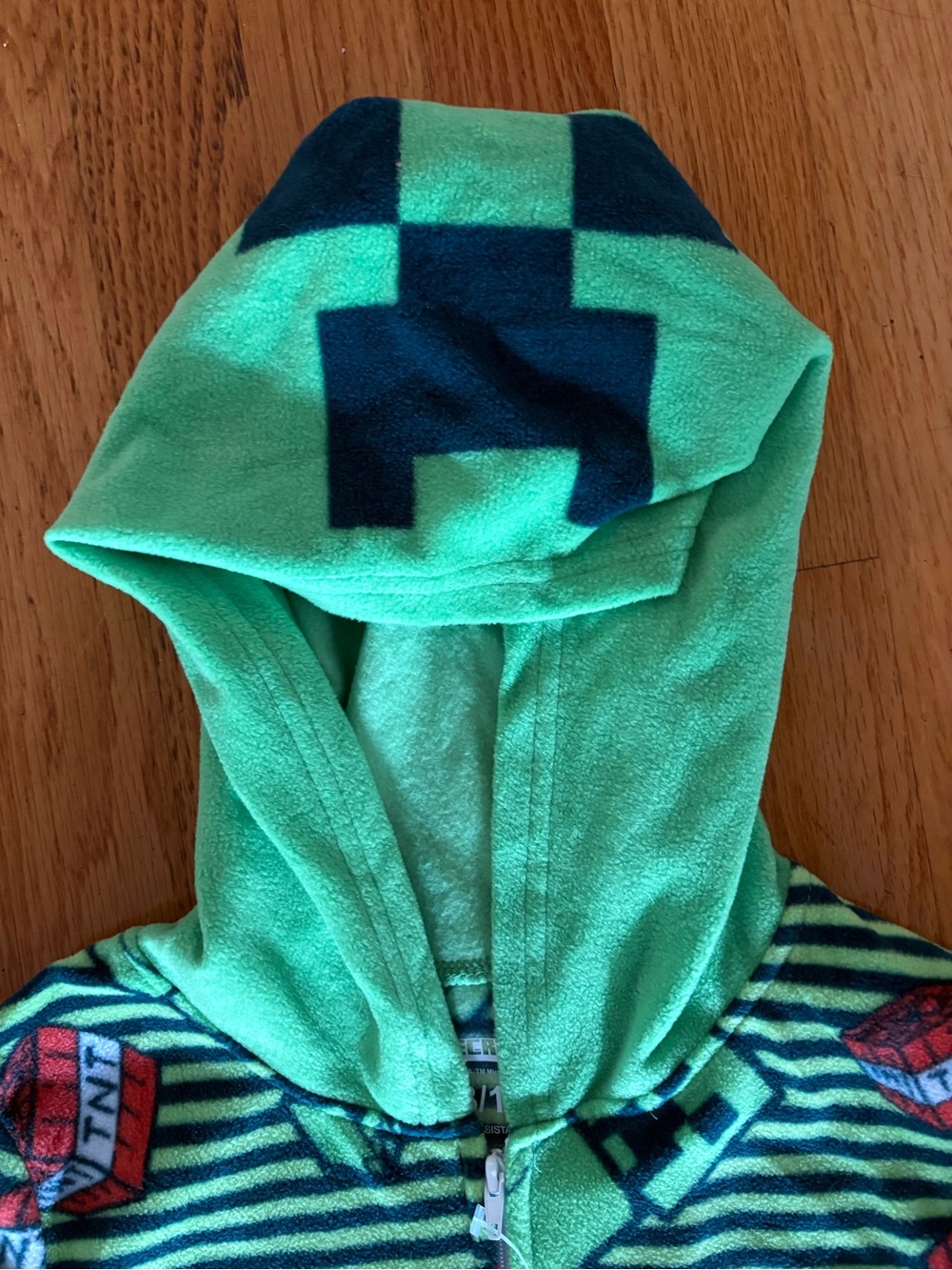 Green Creeper Kids Hooded One-Piece Pajamas - Picture 5 of 5